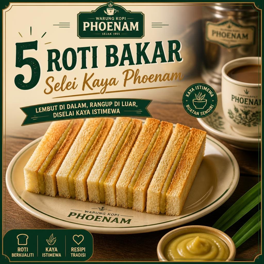 5 Roti Bakar Selei Kaya Phoenam Warkop Phoenam